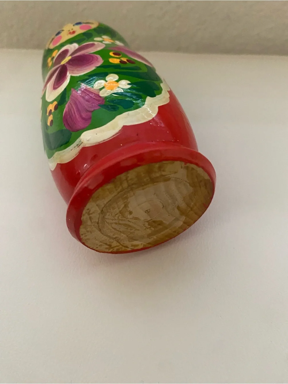 VTG Hand-Painted Wooden Nesting Dolls Green Floral Matryoshka Babushka Set of 3